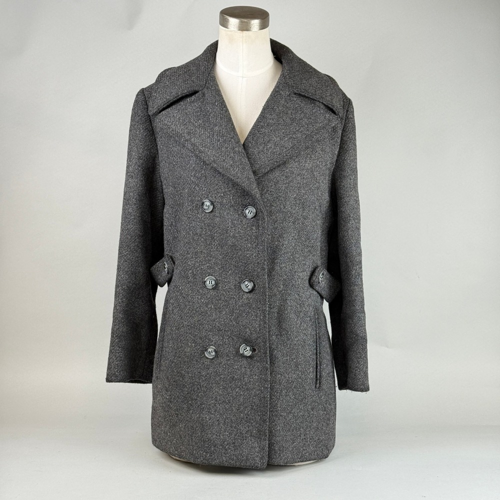Double‎ Breasted Pea Coat Jacket Charcoal Gray Wool Blend size M